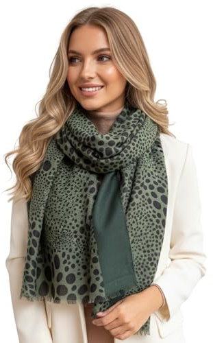 The Accessory Co. Ladies Large Leopard Print Scarf for Women, Animal NHS Colourful Rainbow Bright Striped, Shawl Wrap Long Neck Scarf (Leopard Dot Green)