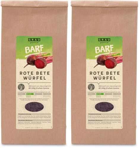GRAU - l'originale - verdure essiccate per BARF per cani - cubetti di barbabietola rossa, confezione da 2 (1 x 500 g), alimento complementare per cani