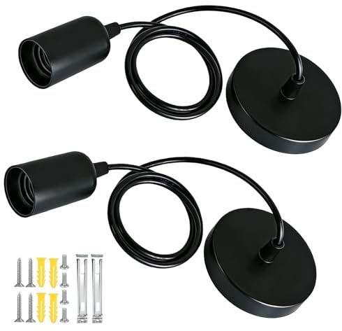 2 Piezas Portalámpara E27 para Lámparas Colgante con Cable Ajustable 100CM, Portalamparas E27 Techo con Cable para Sala de Estar Dormitorio Cocina