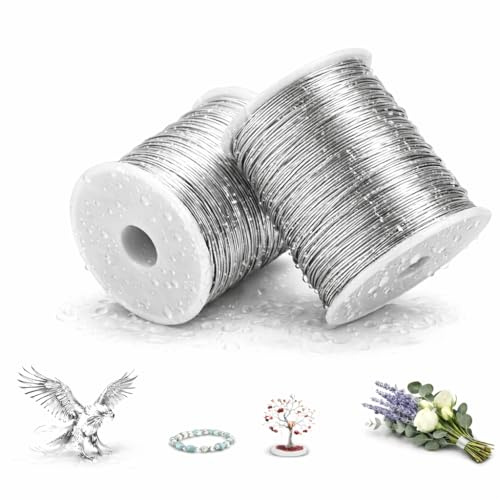 SGYKJ 2 Rolle 304 Edelstahl Basteldraht 100m x 0,5mm, Silberfarben Biegbar, Wasserdicht Rostfrei, Ideal Als silberdraht zum basteln Für Perlen, Drahtwickeln, Figuren, Deko & Binden
