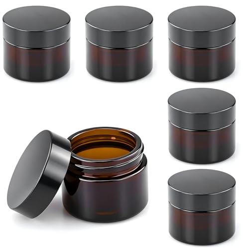 6 stycken glasburkar, 50 ml, krämburkar för fyllning av brunt glas, krämburkar, salvburkar, kosmetikabehållare, gräddburk, glas, tomburk med lock och foder för kosmetika, lotion, krämer
