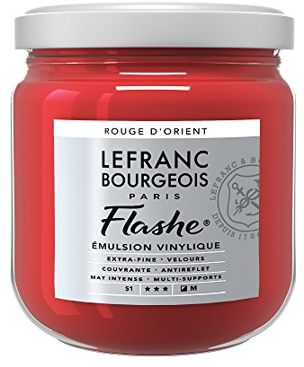 Lefranc Bourgeois 300572 Flashe akrylfärg och vinylfärg, högpigmenterad, elastisk, ljusäkta, åldringsbeständig, matt, för inomhus- och utomhusbruk, 400 ml kruka – orientalisk röd