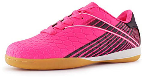 Hawkwell Kids Athletic Indoor Comfortable Soccer Shoes(Toddler/Little Kid/Big Kid), Pink PU, 3.5 M US