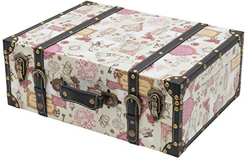 HMF VKO105 Vintage Koffer aus Holz | 44 x 32 x 16 cm | Groß | Deko Barock