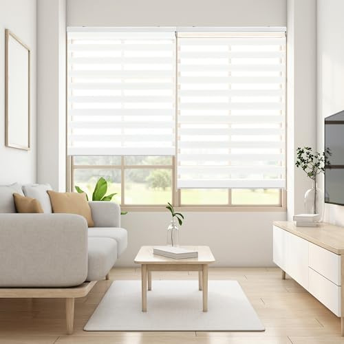 Blindecor Lira estor enrollable noche y día, color Blanco, estor de 110 x 180 cm (ancho x alto). Tamaño de la tela 107 x 175 cm. Estores noche y dia elegantes