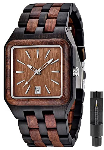 Tiong Watch for Men Maple Full Wood Quartz Wristwatch Classic Square Wooden Watch Waterproof Male Luminous Men's Analog Watch Gifts