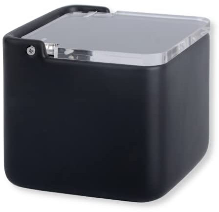 KOOK TIME salero de cocina con tapa de acrílico transparente basculante - Saleros negro de cocina modernos con base cerámica para usar como salero y azucarero o especieros, 11.2 x 11.2 x 11.2 cms