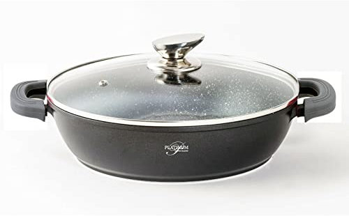 Cheffinger Schmorpfanne 32 cm Schmortopf Scwarz | Bräter Induktion Antihaft | Schmorkasserolle mit Glasdeckel | Servierpfanne von , Schwarz