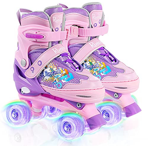 Runcinds Kinder Rollschuhe für Mädchen, Frauen, 4 Größen verstellbar, Kleinkind Rollschuhe für Anfänger