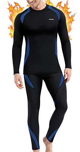 Thermounterwäsche Herren, Skiunterwäsche Winter Thermowäsche Set Funktionsunterwäsche Warm Weich Funktionswäsche atmungsaktiv Thermo Unterwäsche Thermounterhemd Thermounterhose für Männer Blau XXL