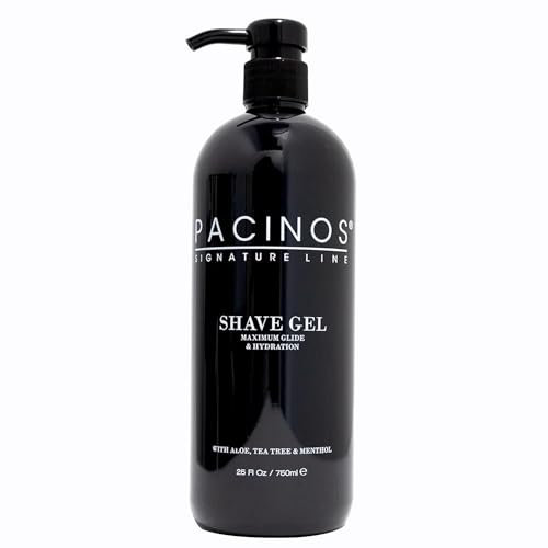 Pacinos Shaving Gel - Herren Rasiergel Transparent 750ml - für eine präzise Rasur der Bartkonturen - Rasiergel Männer - Mit Aloe, Teebaum und Menthol- Erfrischend - Barbershop Nassrasur - Kühlend