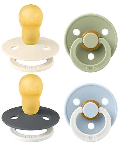 BIBS Dummies Colour 4-Pack, BPA Free Dummy Pacifier, Round Nipple Soothers, Natural Rubber Latex, Made in Denmark. 18+ Months (Pack of 4), Iron Glow Mix