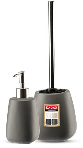 KADAX Set da bagno da 2 pezzi in ceramica, accessori da bagno, dispenser di sapone, bicchiere da bagno, portasapone e scopino WC (spazzola e dispenser antracite) (K8180)