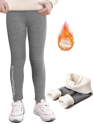 DGSHIRLDJO Flickor Vinter Leggings Termiska Vadderad Leggings Barn Leggings Tjocka Leggings För Barn Varma Byxor, Grå, XL