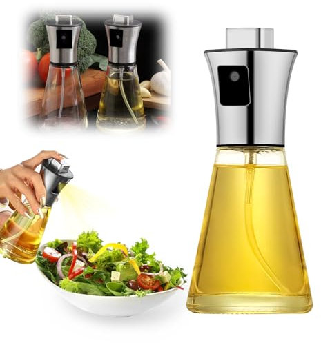 motomoyo Spruzzino Olio per Friggitrice Aria, 200ml Spruzzino Nebulizzatore Olio Dosatore Olio Cucina Acciaio Inox e Vetro Spray Olio Bottiglia per Cucina, Grigliare, Forno