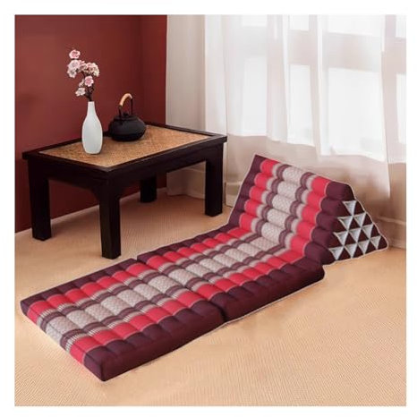 Cuscino Triangolare Tailandese A 3 Pieghe, Materasso Da Terra Pieghevole Tappetino Per Dormire Tri Fold Fatto A Mano Per TV, Lettura O Relax Riempimento 100% Naturale Kapok ( Colore : Red , Taglia : 1