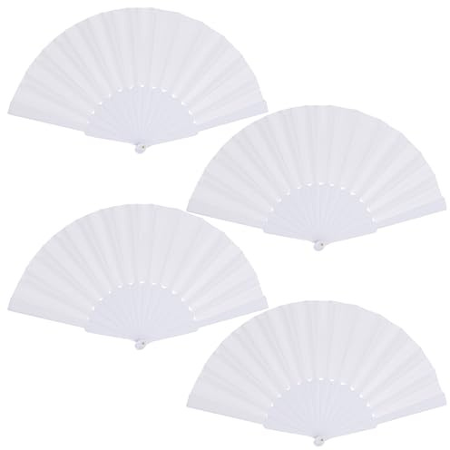 baotongle 4 ventagli a mano, ventilatore pieghevole cinese, in tessuto orientale, per danza, feste, fai da te, decorazione per la casa (bianco)