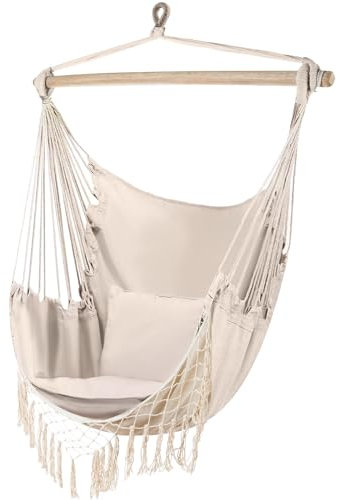 Gardlov Hängesessel Outdoor 97 x 130 cm Beige bis 120 kg - Schaukelsessel Outdoor und Innen - Hängeschaukel Perfekt für Haus, Garten oder Balkon 23670