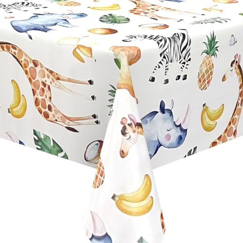 QPC Direct Zoo Safari Animals PVC Oilcloth Table Cover Vinyl Tablecloth 140 x 100cm Rectangle