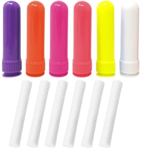 WeddHuis 6-teiliger Duftstäbchen für ätherische Öle, feuchtigkeitsabsorbierender Naseninhalator, Duftstäbchen mit Docht, nachfüllbarer Inhalatorstäbchen