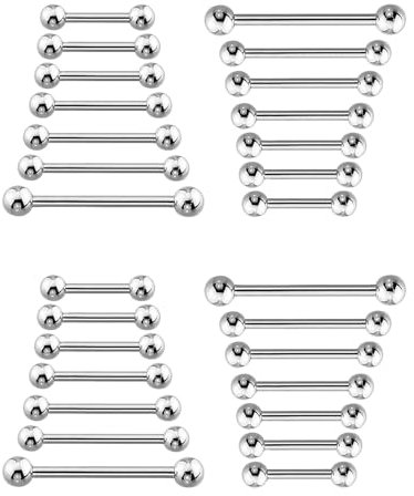 KGDUYC Barbells - 14 paar Brustwarzenpiercing Zungenpiercing Brustwarzenpiercing 14G Chirurgenstahl Straight Barbells Zungenring Nippel Shield Ring Piercing Schmuck Stab 8mm~20mm