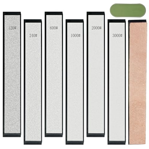 CWOVRS Diamond Sharpening Stones Kit, 6 PCS Diamond Whetstones with ABS Base- 120#, 240#, 600#, 1000#, 2000#, 3000#, 1 Leather Strop, 1 Polishing Paste for Fix-Angled Knife Sharpeners