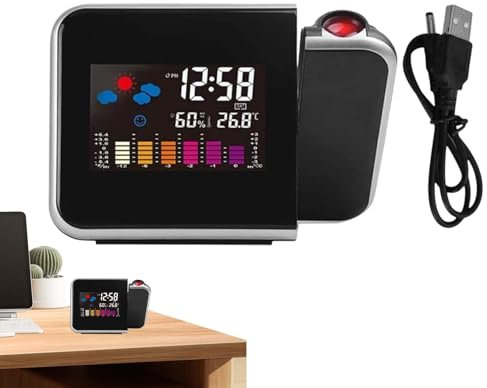 Bkljkf Sveglia con proiettore, Sveglia con proiettore | Misuratore di temperatura wireless per interni ed esterni,Allarme proiettore stazione meteorologica con display a LED trasparente per camera da