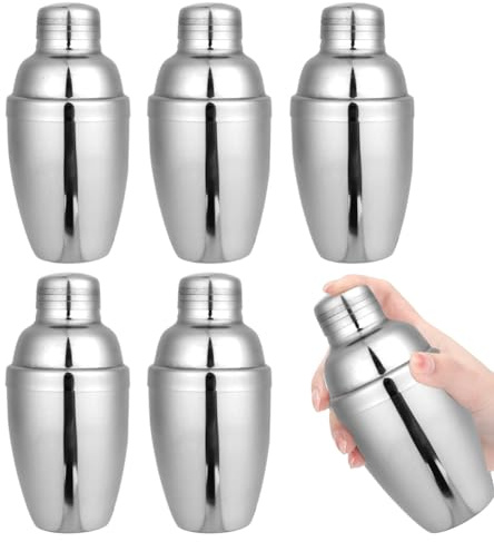 Asuinxurr Mini shaker per cocktail, 6 pezzi, shaker per cocktail, mini shaker in acciaio inox, shaker da cocktail con colino, 250 ml
