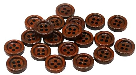 Botones de madera marrón rústico, 12 mm (18 L) con 4 agujeros (paquete de 20), botones naturales redondos para manualidades con acabado suave, costura ecológica, para ropa, tejer y proyectos de