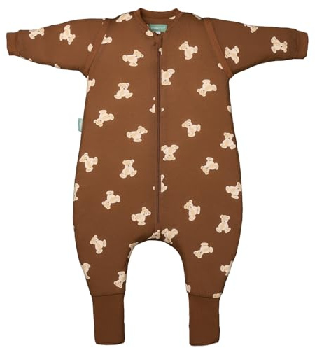 molis&co - Pijama Manta con Mangas Desmontables y Calcetines Antideslizantes - 1.0 TOG - Ideal para Primavera y otoño - 100% algodón (Oeko-Tex 100) (Teddy Mocca, 1 año)