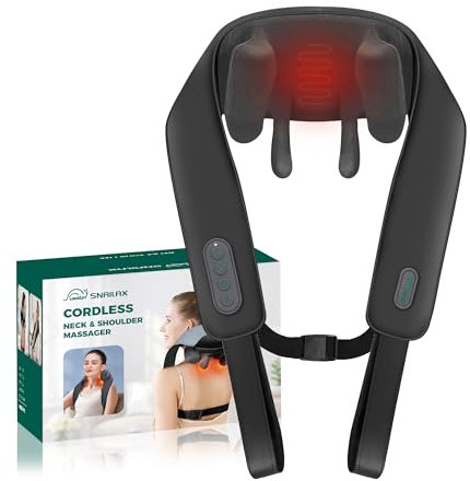 Snailax Cordless Neck Shoulder Massager with Soothing Heat, Upgarded 6D Deep Tissue Kneading, Shiatsu Back Massager Pillow for Neck, Traps, Gifts for Men Women Mom Dad