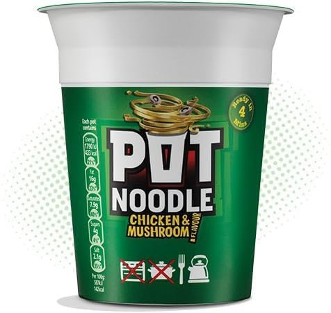 Chicken and Mushroom flavour Pot Noodles 6 cups 90g