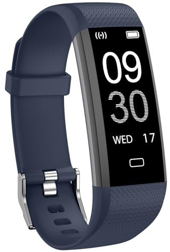 Ethelred Rastreador de actividad física con monitor de sueño de frecuencia cardíaca, IP68, impermeable, con podómetro, rastreador de salud, calorías y contador de pasos, reloj de fitness (azul)
