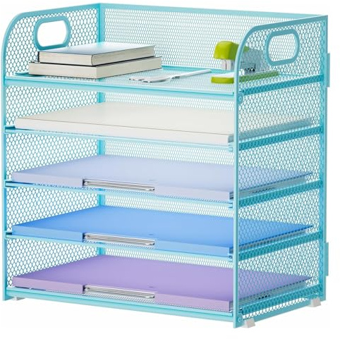 Marbrasse 5-Tire Schreibtisch Organizer,Mesh Briefablage mit Griff,Schreibtisch Ablagefächer,Papier Dokumenten Ablage Regal, Aktenablage Desk Organizer für Zuhause,Büro und Schule (Blau)