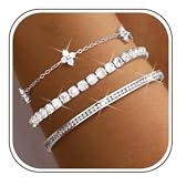 ORAZIO 3 Pièces Bracelet Femme Argent Bracelet Acier Inoxydable Bracelet Argent Plaqué Or 14 Carats Bracelets Empilables Bijoux Femme