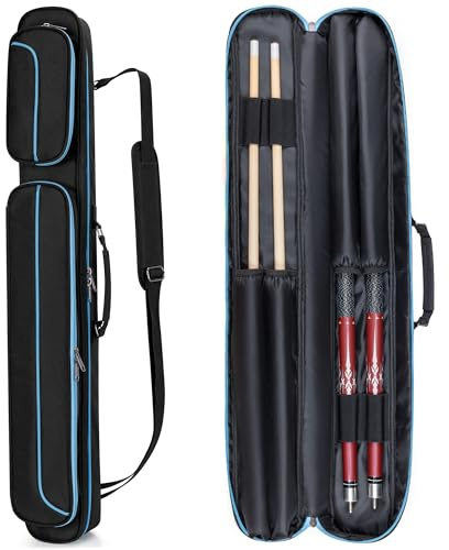 GOBUROS Pool Cue Case, 2x2 Pool Stick Case with 2 Shafts and 2 Butts Slots | Billiard Cue Carrying Case for Pool Cue Accessories, a Extra Bag for Cxtension Cue,Jump Cue, Training Balls, Chalk Holders