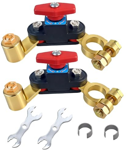 Lot de 2 interrupteurs coupe-batterie pour batterie de voiture, en cuivre pur, à transmission stable et conductivité élevée, réglable, 12 V-24 V. Interrupteur intelligent pour voiture, camion, bateau