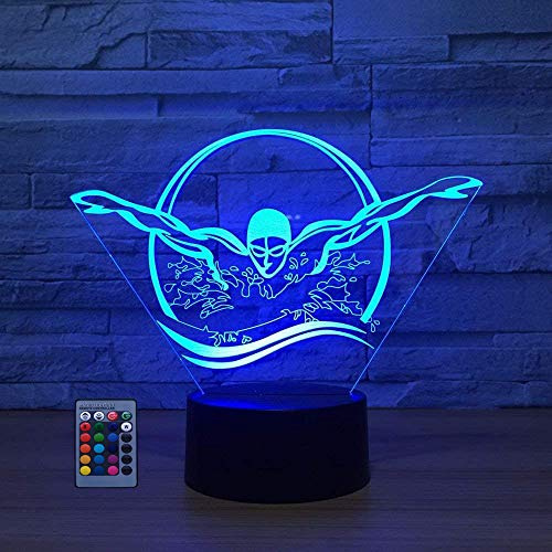 HPBN8 Ltd Creativo 3D Nuoto Luce Notturna Alimentato USB Telecomando Decorazione LED Illusione Ottica Lampada 3D 7/16 Colori Cambiare Bambini Giocattolo Natale Natale Regalo