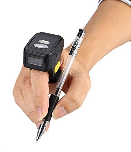 Tragbarer Ring 1D 2D QR-Barcode-Scanner, tragbarer drahtloser Finger-Mini-Barcode-Leser Kompatibel mit Windows, Mac OS, Android 4.0+, iOS-Unterstützung Scannen Sie QR PDF417 DataMatrix auf Bildschirm
