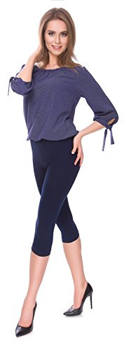 SOFTSAIL Dam 3/4 bomull solida leggings säkrade capri träningskläder gym yoga fitness vardagliga beskurna byxor storlekar 8-28 UK, Marinblått Xsp, 44 SE