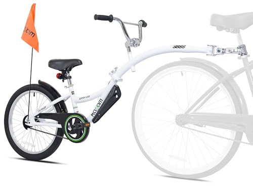KaZAM Co-Pilot Bike Trailer - 20 Inch Bike Trailer with Adjustable BMX Stem and Handlebar - Lightweight Aluminum Frame and Padded Saddle for Cycling - Perfect for Family Rides - White