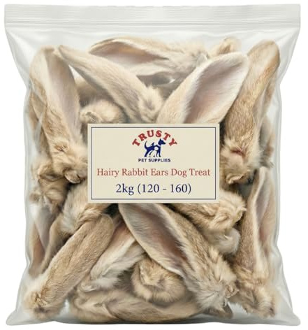 Rabbit Ears with Fur for Dogs 2kg (Approx. 120-160 Ears) | 100% Natural Low Fat Dog Treats | Hypoallergenic Raw Dog Food Chew | Grain Free Pet Food | Natural Dewormer