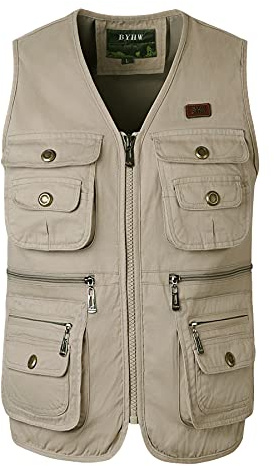 KTWOLEN Gilets de Pêche pour Hommes Gilet de Travail Safari Gilet Photographie de Sport Multi-poches Gilet Veste Sans Manches de Voyage, Beige, 3XL