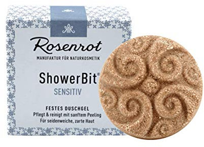 Rosenrot Naturkosmetik - ShowerBit® - festes Duschgel Sensitiv - 55g - Pflegt & reinigt mit sanftem Peeling - Für seidenweiche, zarte Haut