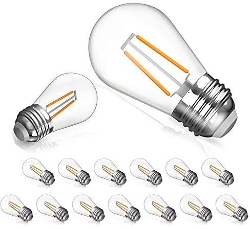 Paquete de 15 bombillas LED S14 para cadena de luces al aire libre, bombilla LED de 2 W inastillable para reemplazo de bombilla de iluminación de patio, 2700 K cálido, CRI90+, base mediana E26