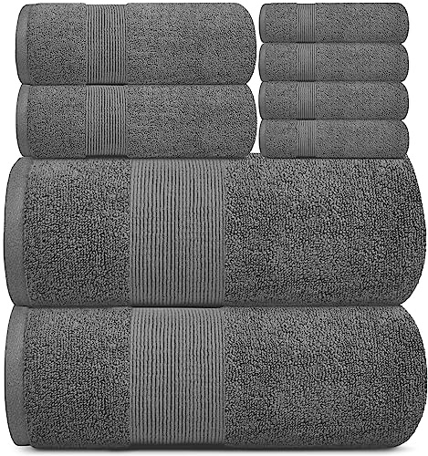Resort Collection Soft Bath Towel Set | Luxury Hotel Plush & Absorbent Cotton | 2 Bath Towels, 2 Hand Towels and 4 Washcloths [8 Piece, Smoke Grey]