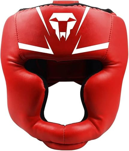 LangRay Boxen Kopfschutz für Erwachsene, Leder Boxhelm Thaiboxen Gesichtsschutz Hoher Schlagdämpfung mit Perfekter Sicht und Gute Schweißaufnahme für Kampfsport MMA Boxen Kickboxen Sparring,Rot,L