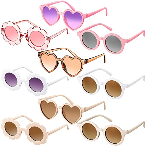Zhengmy 9 Pairs Kids Sunglasses Round Flower Heart Shaped Sunglasses for Toddler Girl Boy Cute Glasses Party(Cute Color)