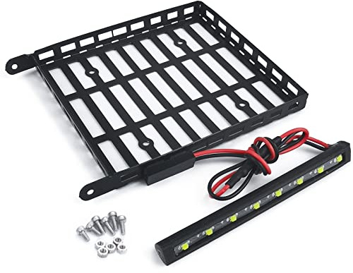 SWX RC Roof Rack Metal Luggage Carrier with LED Light for 1/24 RC Crawler Car Axial SCX24 AXI00005 Gladiator Upgrade Parts