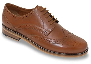 Pegasus Men's Wide Fit Formal Leather Brogue Wingtip Shoe | Wider G Fitting Smart Office or Wedding Dress Shoes, Wing-tip Detailing, Smooth Leather, Cushioned Support Footwear